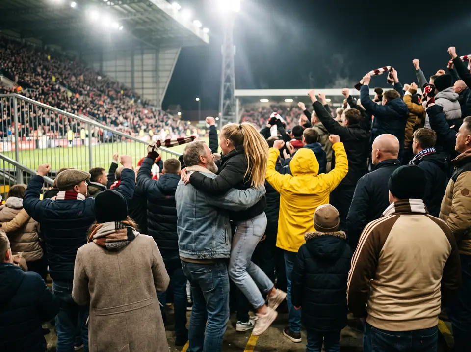 Supportrar kramas och jublar på läktaren efter ett mål